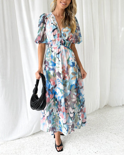 Sandra - Boho blomstret maxikjole