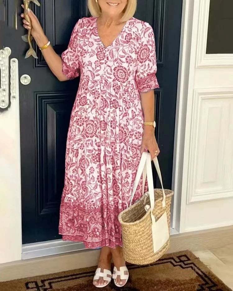 Palma - Elegant blomstret kjole med V-hals