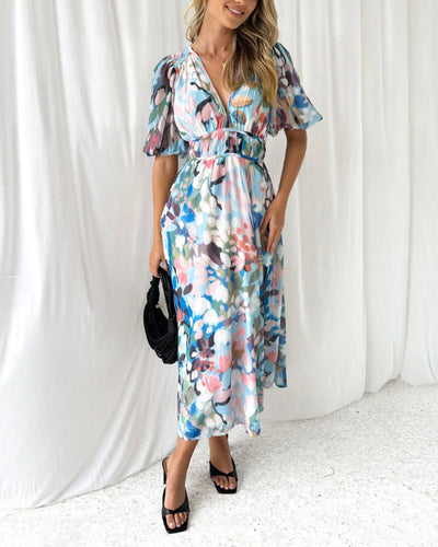 Sandra - Boho blomstret maxikjole