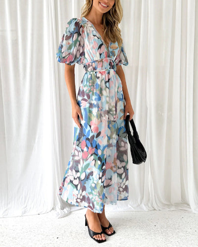 Sandra - Boho blomstret maxikjole