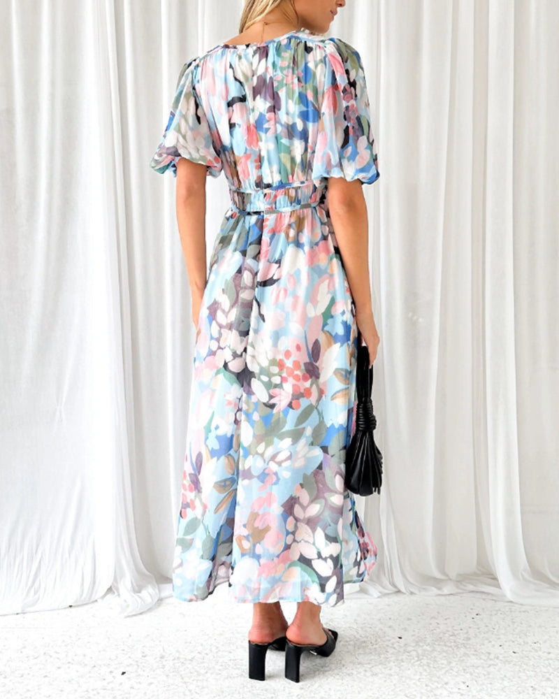 Sandra - Boho blomstret maxikjole