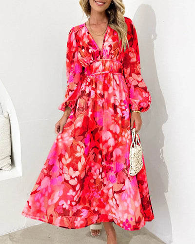 Sandra - Boho blomstret maxikjole