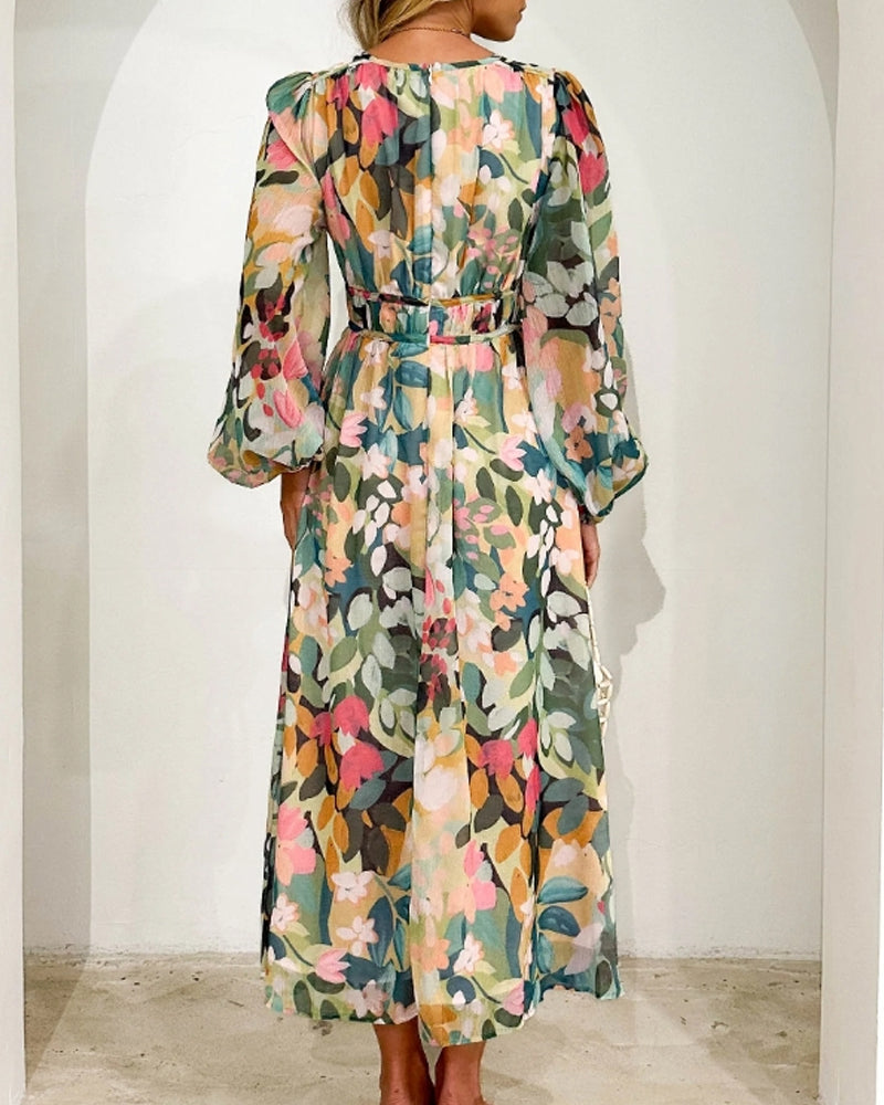 Sandra - Boho blomstret maxikjole