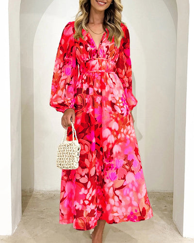 Sandra - Boho blomstret maxikjole