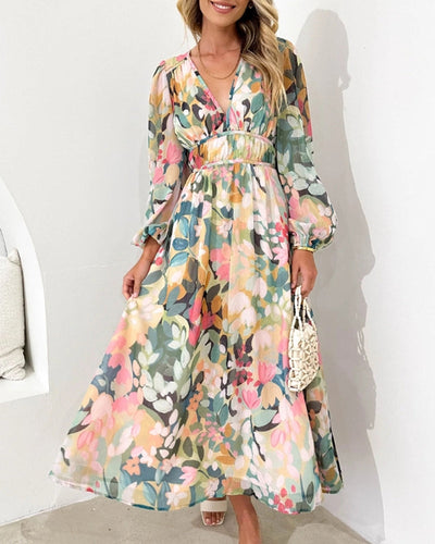 Sandra - Boho blomstret maxikjole