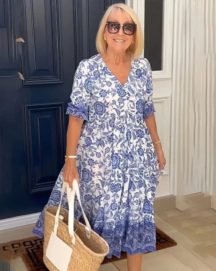 Palma - Elegant blomstret kjole med V-hals