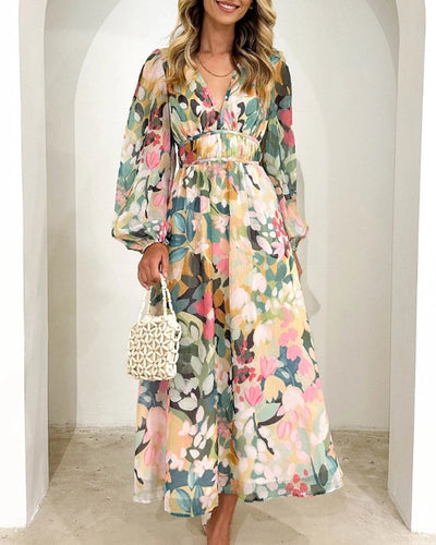 Sandra - Boho blomstret maxikjole