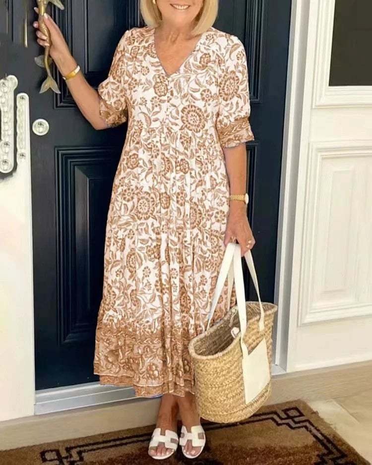 Palma - Elegant blomstret kjole med V-hals