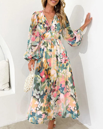 Sandra - Boho blomstret maxikjole